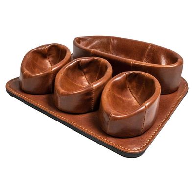 Pfeifenständer Pantoffel Leder braun antik, 3er mit Ablagefläche