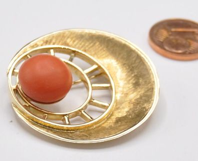Brosche Nadel Koralle 585 Gold massiv Goldschmiede Handarbeit