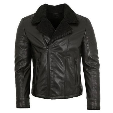 2.0 by Mauritius - Herren Lederjacke Bikerjacke Lammnappa Kunstfell schwarz