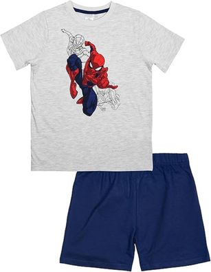 Marvel Spiderman Schlafanzug – Baumwoll-Pyjama mit Kurzarm Shirt und