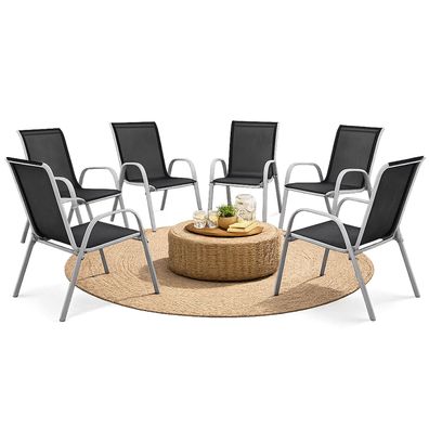 4x Gartenstuhl Outdoorstuhl Stapelstuhl stapelbar Metall Silber Textilen Schwarz