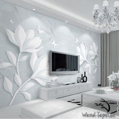 Vlies Fototapete Wandtapete Wandbilder 3D Relief Magnolien Schmetterling 2313