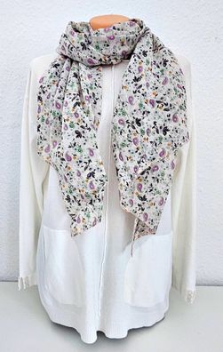 Italy Schal Tuch Halstuch Seide/Baumw. asymetrisch Blumen Rosé Flieder Mint