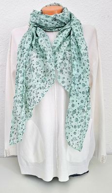 Blogger Italy Schal Tuch Halstuch Seide/Baumwolle asymetrisch Blumenprint in Mint