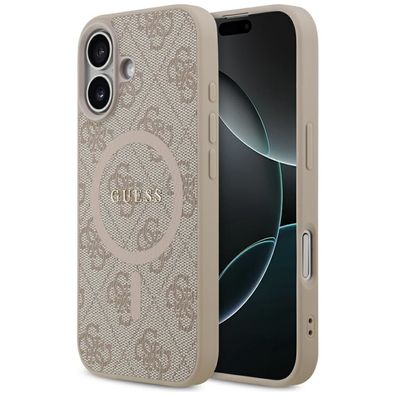 Handyhülle Case iPhone 17 Guess MagSafe Kunstleder rosa Logo goldfarben