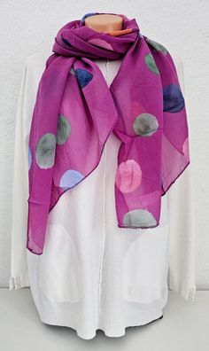 Blogger Italy Schal Tuch Halstuch Seide/Baumw. asymetrisch bunte Punkte dunkles Pink