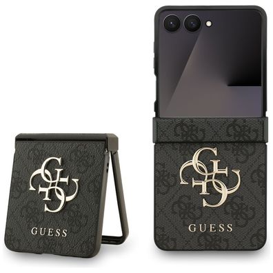 Handyhülle Guess Galaxy Z Flip7 Muster Kunstleder grau Big Logo goldfarben
