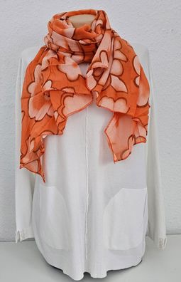 Italy Schal Tuch Halstuch Seide/Baumwolle asymetrisch große Blumen Orangetöne