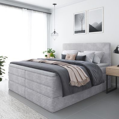 Bett, Boxspringbett ZENO PLUS mit 2-Matrazen und VISCO Topper, Doppelbett