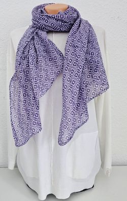 Italy Schal Tuch Scarf Halstuch Seide/Baumwolle asymetrisch Blüten Flieder/Weiß