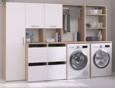 Waschmaschinenschrank "Laundry" in weiß und Jackson Eiche Set 4-teilig 268 x 184 cm