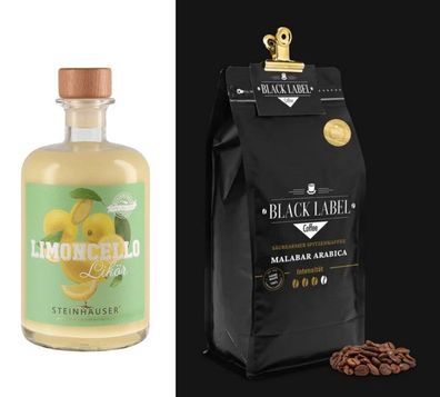 Geschenk Kaffee Malabar Arabica Extrem Säurearm 330g + Limoncello