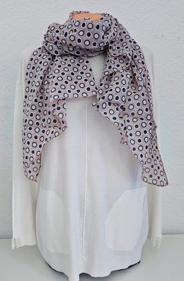 Italy Schal Tuch Halstuch Seide/Baumwolle asymetrisch bunte Punkte Altrosa/Blau