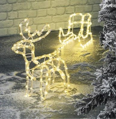LED Rentier mit Schlitten 160 LED in warmweiß Innen Außen Weihnachtsdekoration