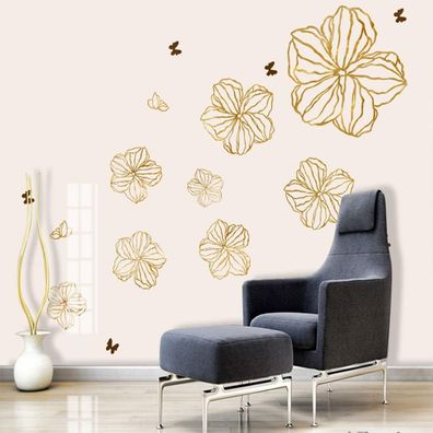 Vlies Fototapete Wandtapete Wandbilder Goldene Schmetterlings und Blumen 4396