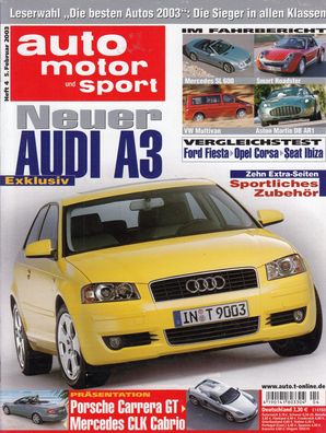 auto motor und sport 4/2003, Audi A3, Mercedes, Porsche, Aston Martin, VW