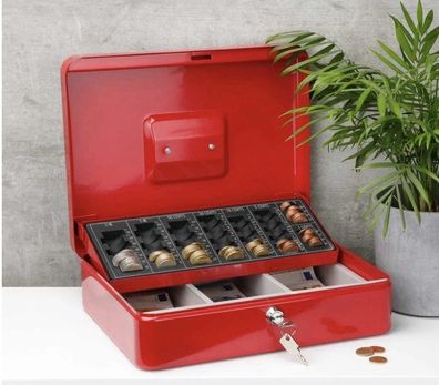 Geldkassette aus Stahl Maße: ca. 30x24x9cm Rot sortiert Geld Kassette Kasse