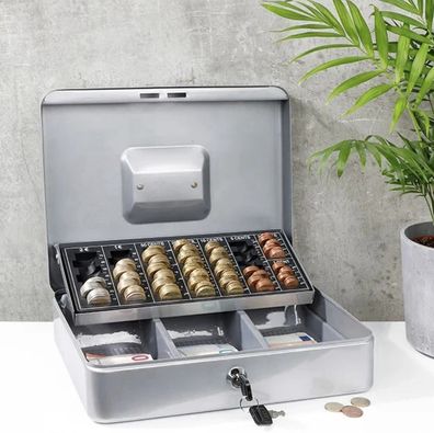 Geldkassette aus Stahl Maße: ca. 30x24x9cm Silber sortiert Geld Kassette Kasse