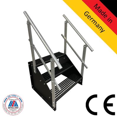 3 Stufen Standtreppe Breite 60 - 160 cm Höhe 63 cm komplett schwarz 2x Geländer