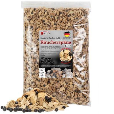 2,5kg Räucherspäne Buche mit Wacholder grob 6 -12 mm Kalt-/Heißräuchern Fisch Fleisch
