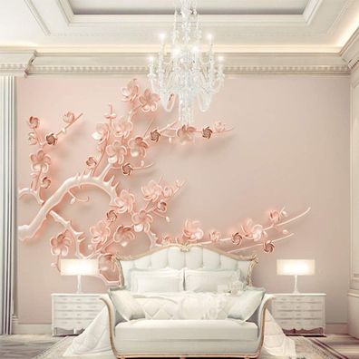 Vlies Fototapete Wandtapete Wandbilder 3D Roségoldene Pflaumenblütenzweig 4419