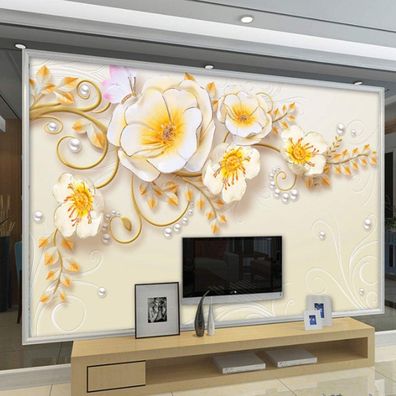 Vlies Fototapete Wandtapete Wandbilder 3D Relief Magnolien und Perlen 4423