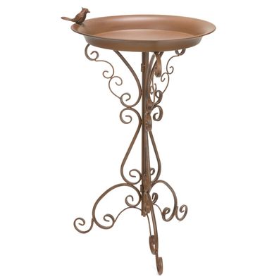 Moritz Vogeltränke Vogelbad Rostoptik braun mit kleinem Vogel Wasserschale Höhe 73cm