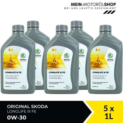 Original Skoda LongLife III/3 FE SAE 0W-30 504.00 / 507.00 5x1 Liter