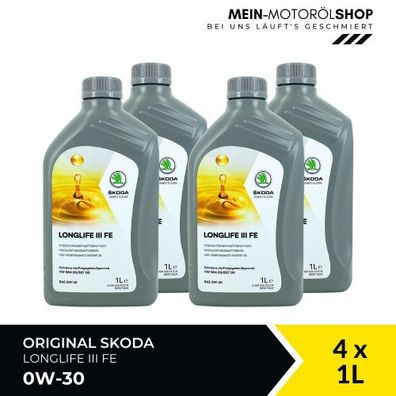 Original Skoda LongLife III/3 FE SAE 0W-30 504.00 / 507.00 4x1 Liter