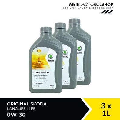 Original Skoda LongLife III/3 FE SAE 0W-30 504.00 / 507.00 3x1 Liter