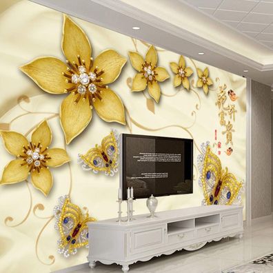 Vlies Fototapete Wandtapete Wandbilder Schmuck Schmetterlingen und Blumen 4426