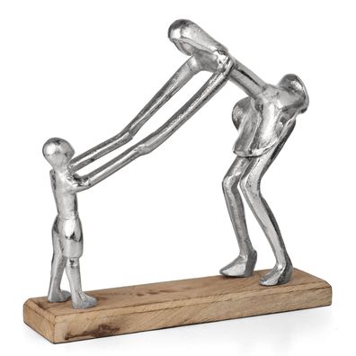 Moderne Aluminium-Skulptur Mutter und Kind - 26 x 9 x 25 cm - 0,9 kg - Figur auf Mang