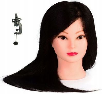Professioneller Übungskopf Friseurkopf natur Haar ELA Black 55 cm + Stativ