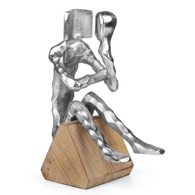 Moderne Dekofigur denkender Mann auf Sockel als stilvolle Skulptur zum Nachdenken - 1