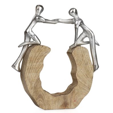 Moderne Dekofigur Hilfe und Zusammenhalt 22,5 x 3,5 x 25 cm abstrakt silber Holzsocke