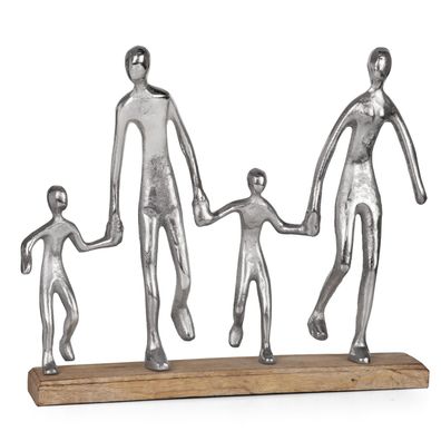 Moderne Dekofigur Familie 4 Personen auf Holzsockel 37 x 8,5 x 31 cm - stilvolle Skul
