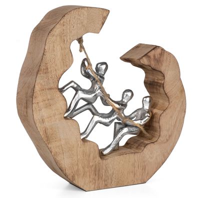 Moderne Skulptur Teamwork aus Aluminium und Mangoholz 22,5 x 5 x 24 cm - Dekofigur mi