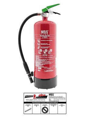 MBS-FIRE (MBK) 6L Schaum Feuerlöscher Dauerdruck 34A 233B 25F m. Halterung & Plakette