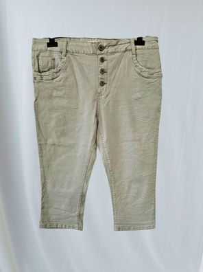 Karostar Damen Capri Hose Jeans Stretch Hose Knöpfe Taschen in Khaki Gr. 3XL/46