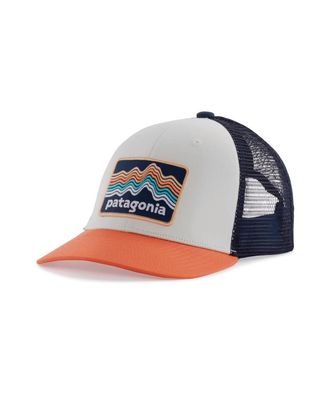 Patagonia Kids Snapback Trucker Cap ridge rise stripe: coho coral