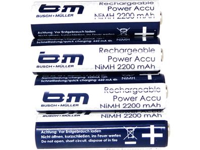 Akku Mignon AA 2200mAh, B+M, Ixon/Ixon-IQ, 4 Stück, Busch + Müller, 492A/2100