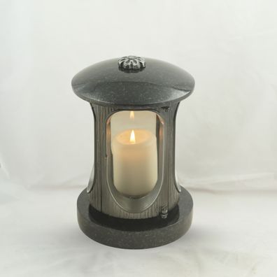 Runde Grablampe Alu mit Rosette und Granit