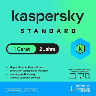 Kaspersky Standard 1 Gerät 2 Jahre Sofortlieferung Antivirus Internet Security