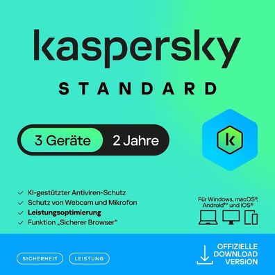 Kaspersky Standard 3 Geräte 2 Jahre Sofortlieferung Antivirus Internet Security