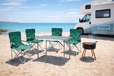 5tlg Outdoormöbel Camping Garnitur Grün Anglerstuhl + Tasche Klapptisch 80x60cm