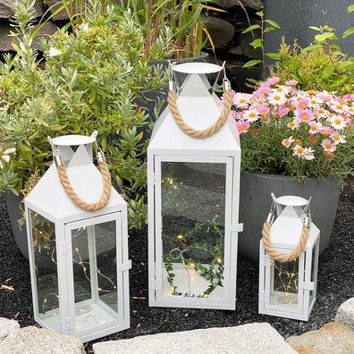 3tlg Gartenlaternen Windlicht Stalllaterne Laterne H25/40/51cm Metall Weiß