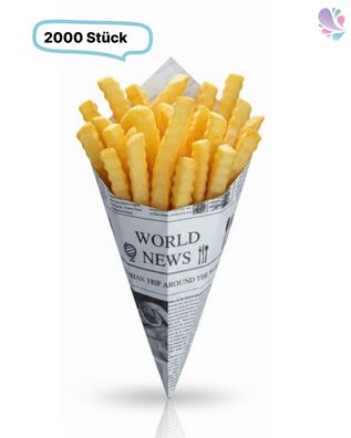 Snack-Spitztüten Newspaper 2.000 Stk, Motiv Zeitungsdruck, Pergament-Ersatzpapier, fe