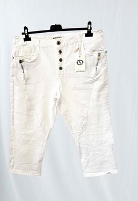 Karostar Damen Capri Hose Jeans Stretch Hose Knöpfe Taschen in Weiß Gr. 3XL/46