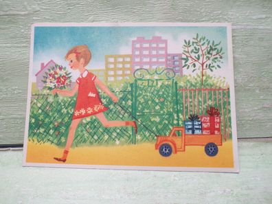 alte AK Geburtstag Mädchen LKW Geschenke VEB Bild & Heimat Wangel Berlin 60er