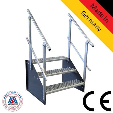 3 Stufen Treppe Breite 60 - 160 cm Standtreppe Höhe 63 cm anthrazit 2x Geländer